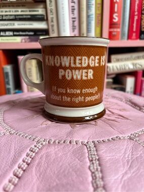 Vintage Brown Ceramic Mug with 'Knowledge Is Power' Slogan